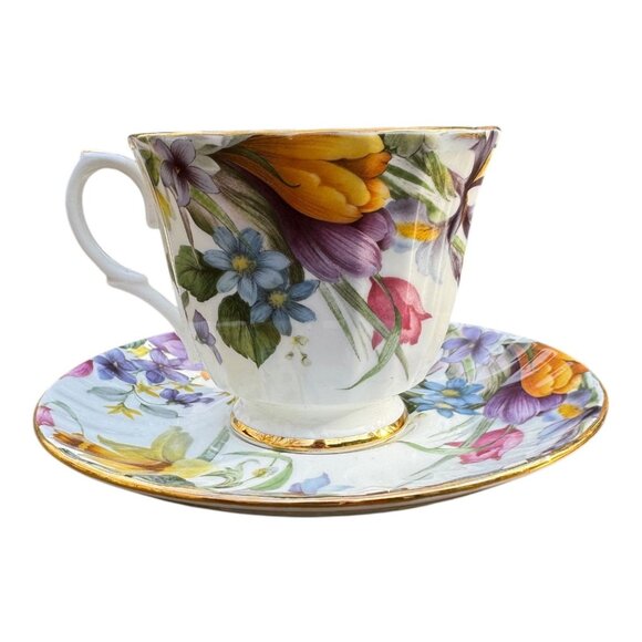 Duchess Fine Bone China Floral Teacup & Saucer Set Gold Trim Made In England Vtg - Picture 4 of 14